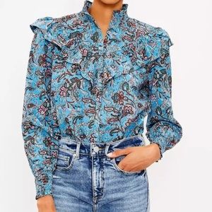 NWT Loft Bouquet Ruffle Yoke Shirt